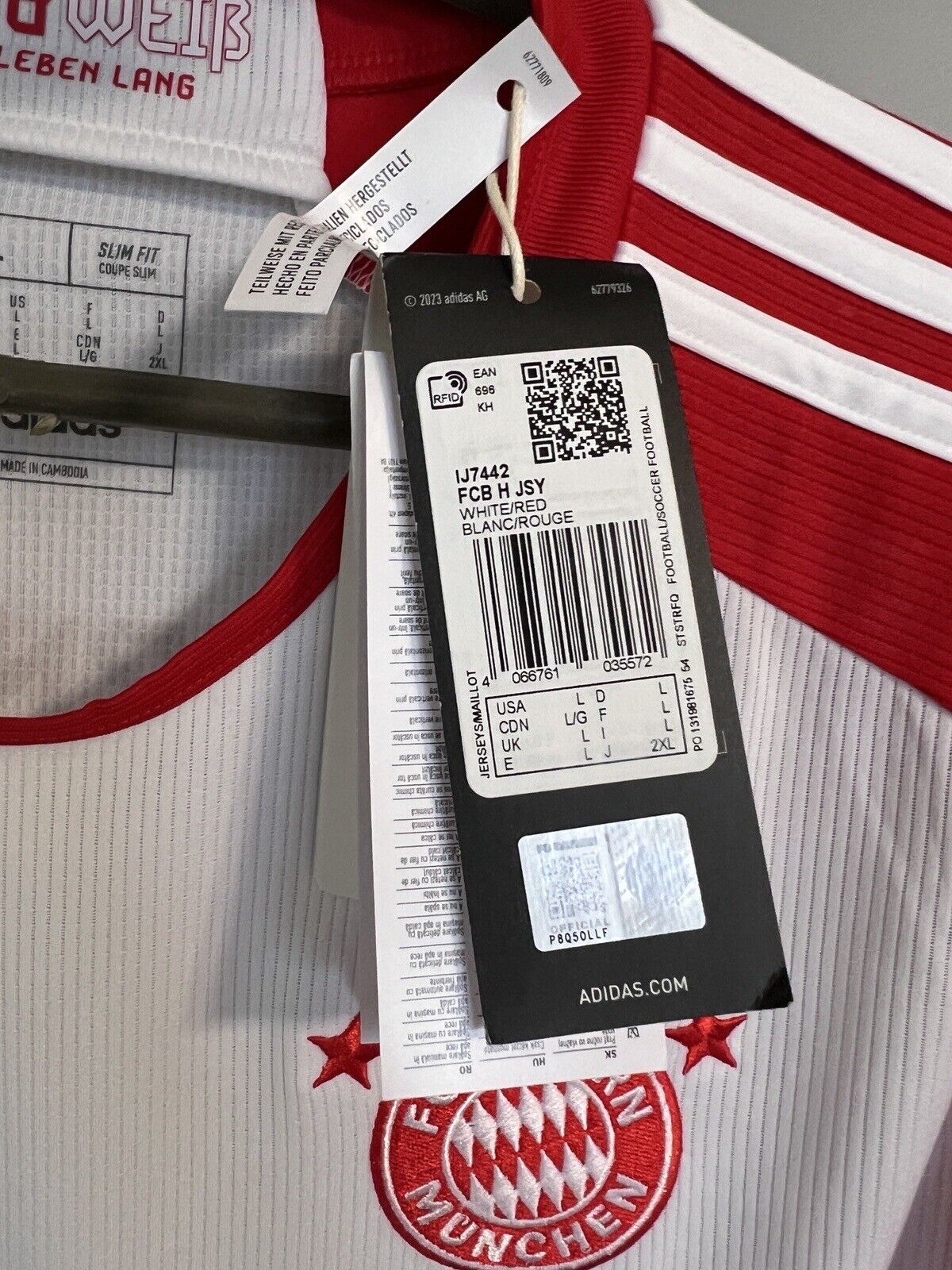 Bayern Munich Jersey 2023/24 Home Mens Soccer Shirt Trikot IJ7442 Adidas Size L